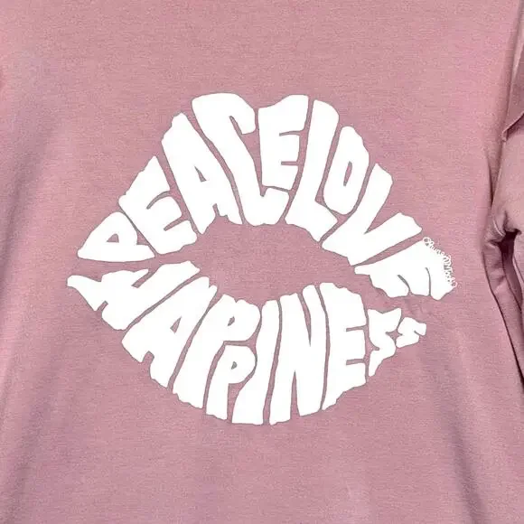 LAUREN MOSHI Peace Love Happiness Lips Graphic Sweatshirt Womens S Pink Ruffles - Picture 3 of 8